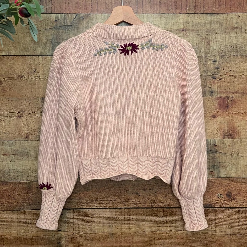 Embroidered Cardigan Floral 3 Button by Allison New York PEACHY-PINK COLOR - Picture 5 of 9